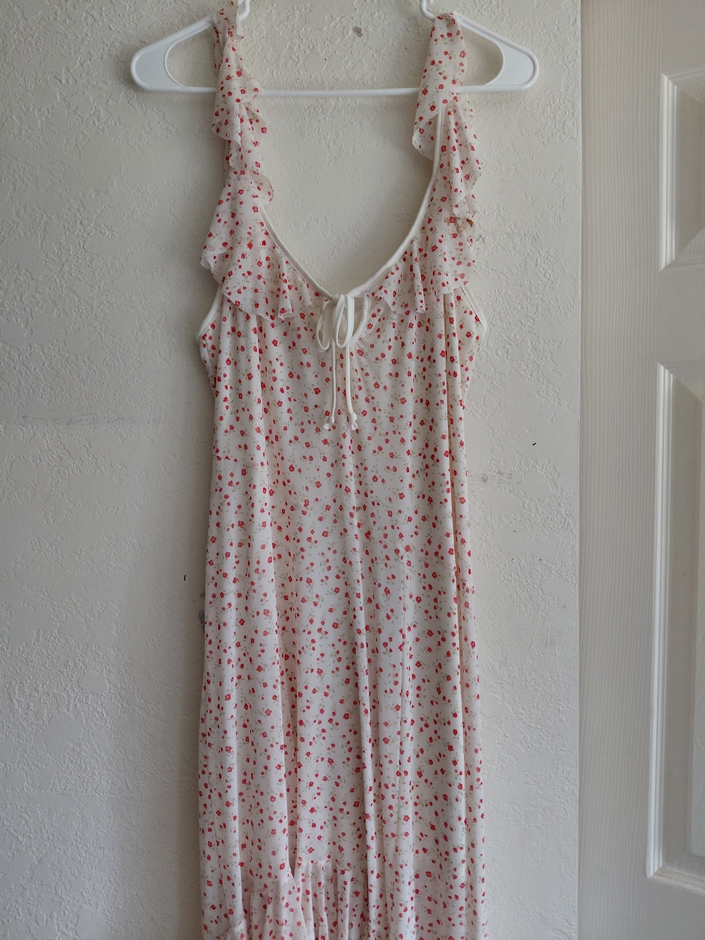 Lightweight Cream Floral Ruffle-Strap Dress